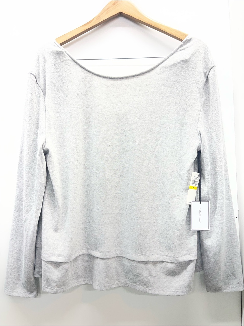 1. State Light Gray Long-Sleeve Boatneck Top‎